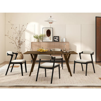 Modern 5-Piece Dining Set, Walnut Finished Dining Table with 4 Black Chairs