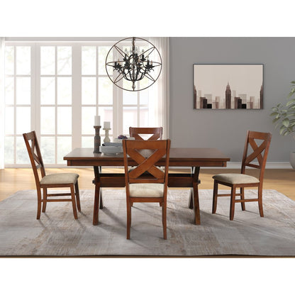 5-Piece Dining Set, Extendable Trestle Dining Table with 4 Chairs, Dark Hazelnut