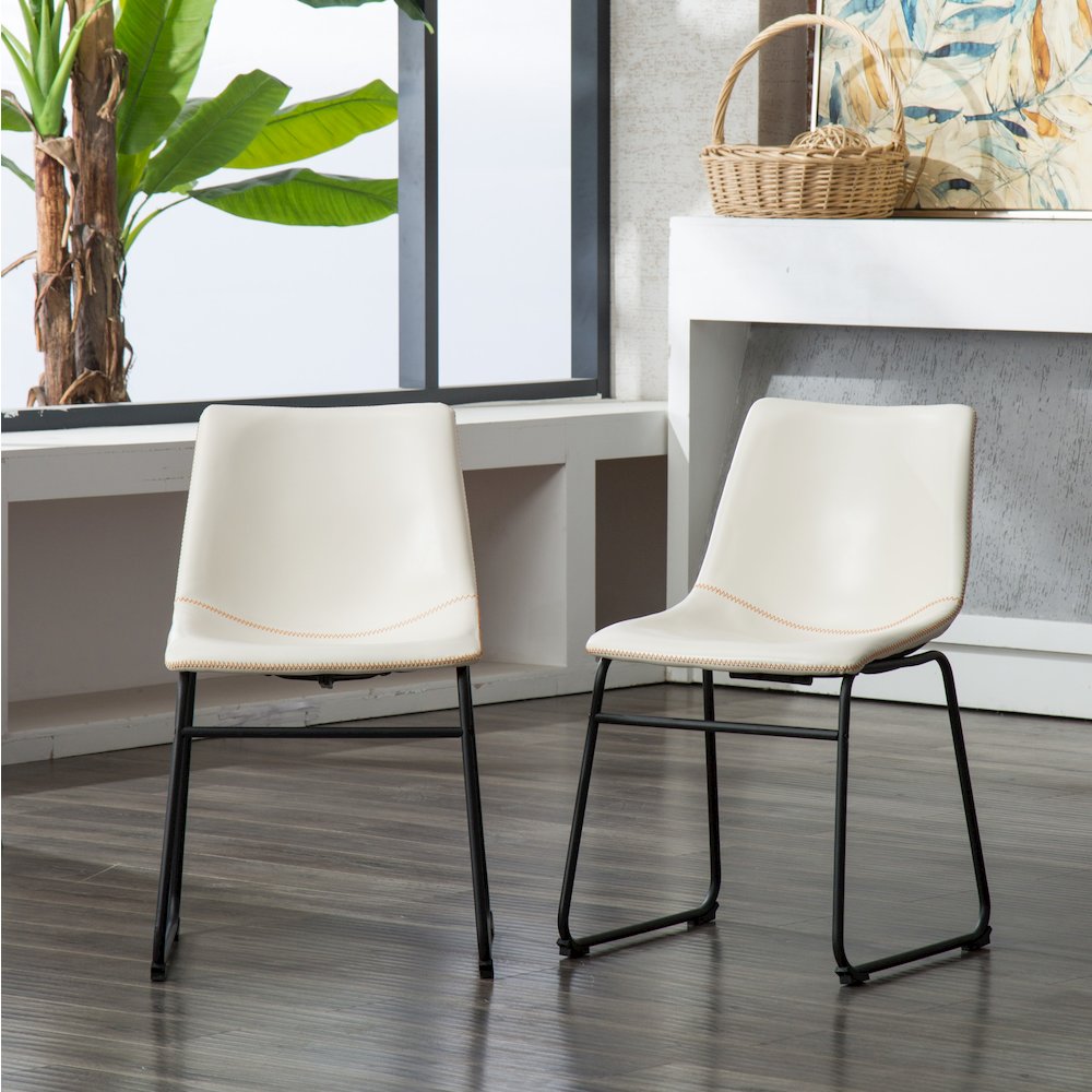 Lotusville Vintage PU Leather Dining Chairs, White, Set of 2