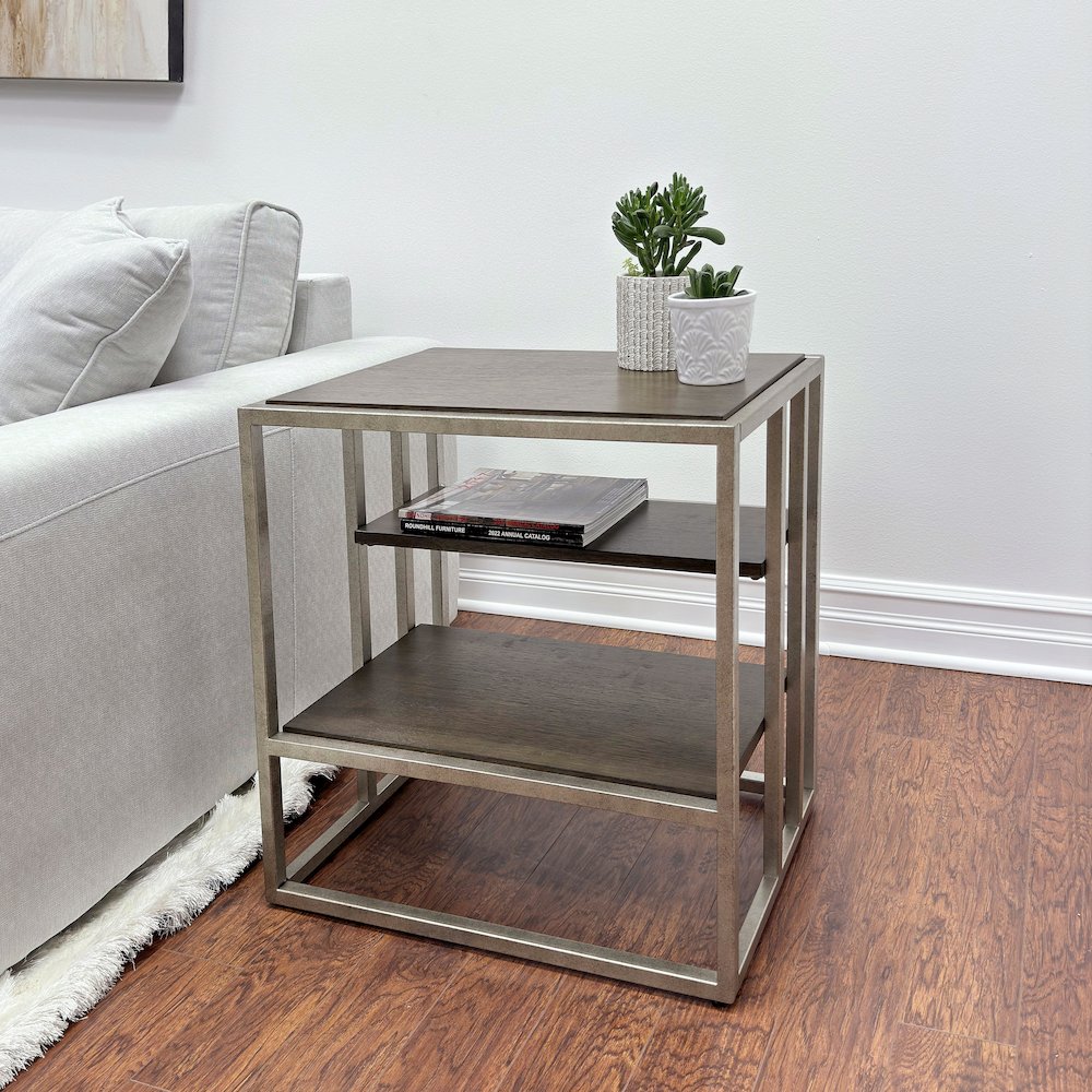 Padena 3-Pc Metal Frame Wood Living Room Coffee Table and 2 End Tables Set
