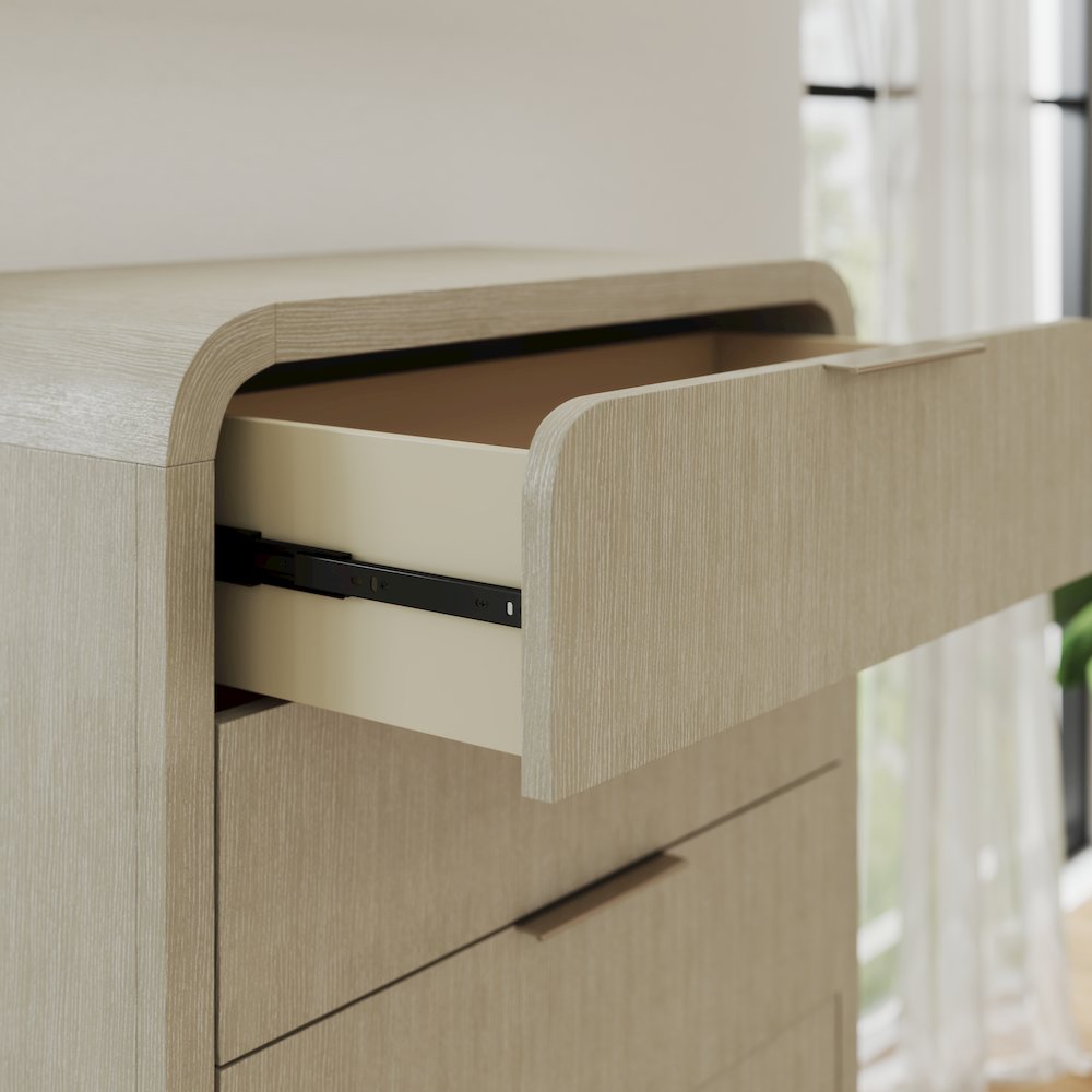 Tavari Contemporary 5-Drawer Wood Chest, Light Gray