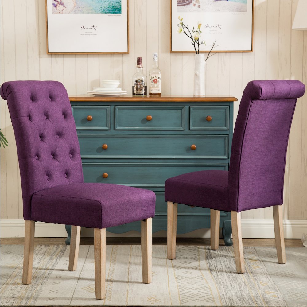 Habit Solid Wood Tufted Parsons Purple Dining Chair, Set of 2