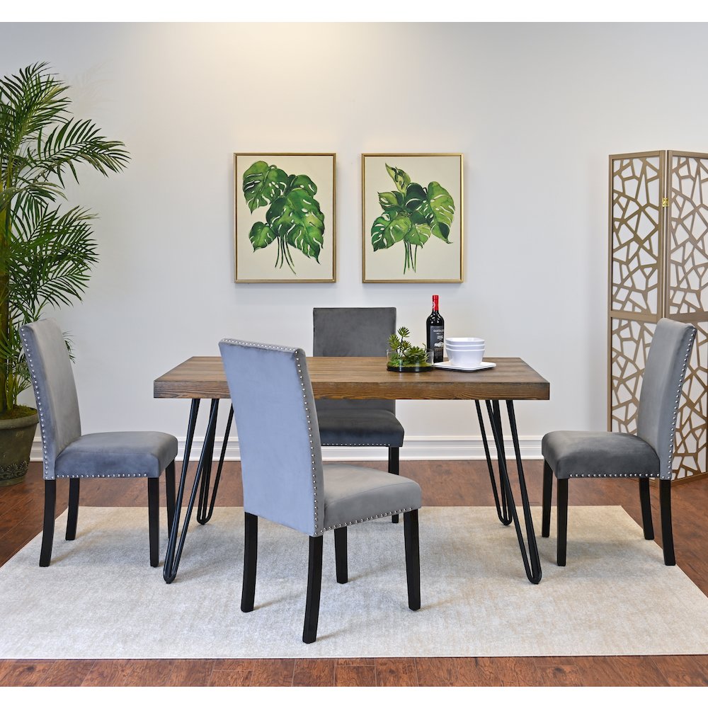Ashzo 5-Pc Dining Set, Hairpin Dining Table with 4 Chairs, Gray