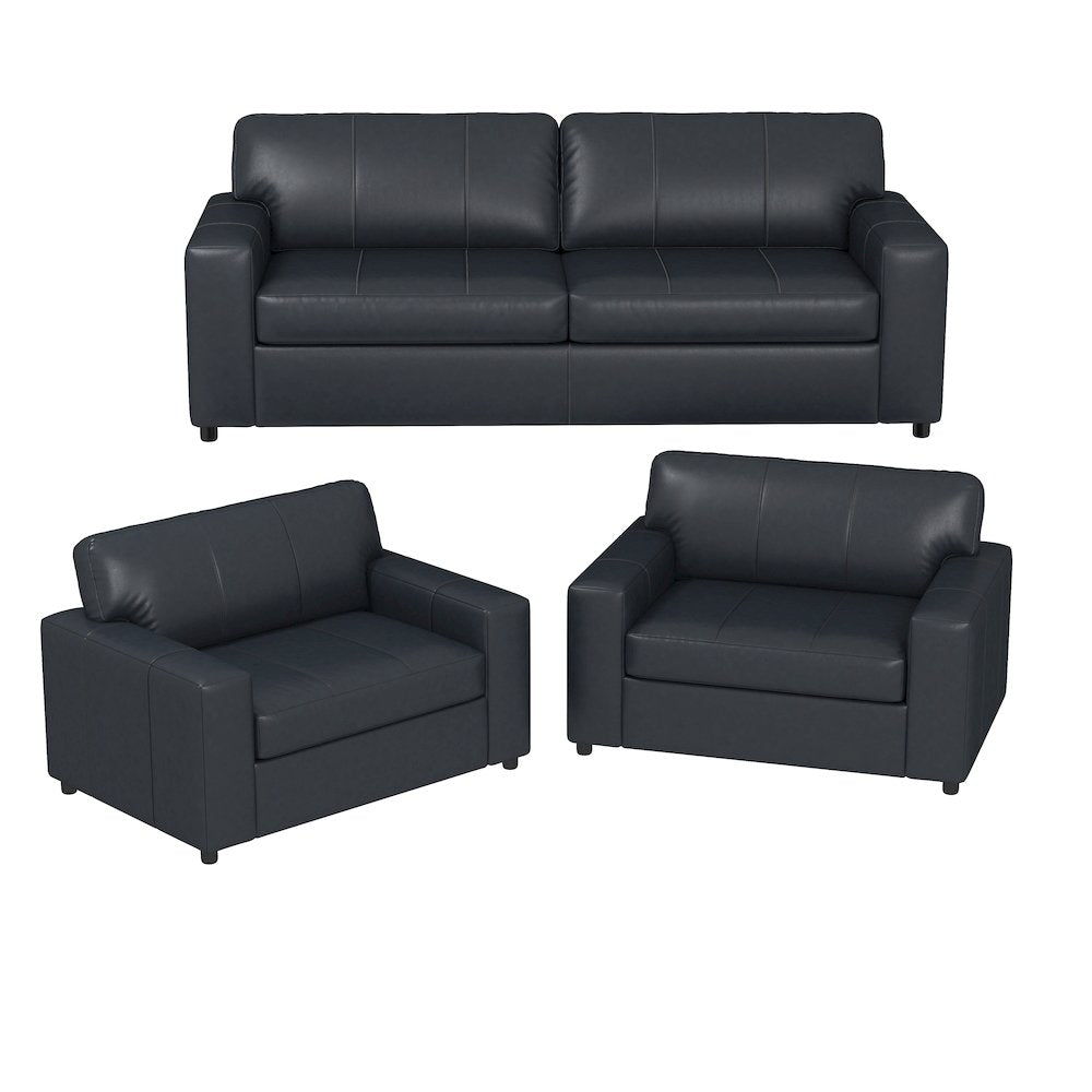 Sakan Leather Upholstered 3-Piece Living Room Set, Sofa and 2 Cutler Chairs