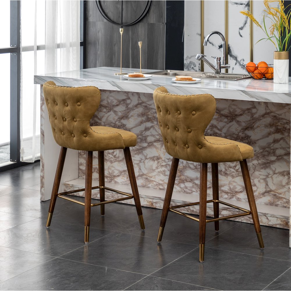 Nevis Modern Faux Leather Tufted Nailhead Trim Counter Stool Set of 2, Yellow