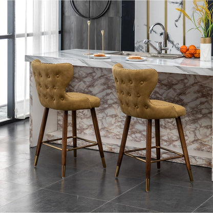 Nevis Modern Faux Leather Tufted Nailhead Trim Counter Stool Set of 2, Yellow