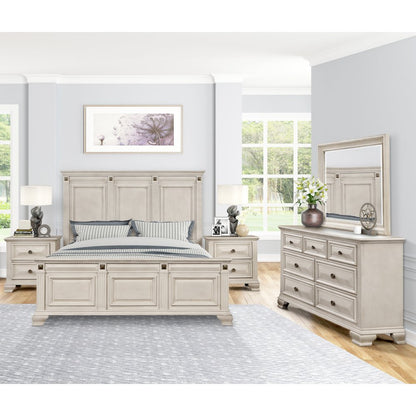Distressed Parchment Wood Bedroom Set, King Bed, Dresser, Mirror, 2 Nightstands