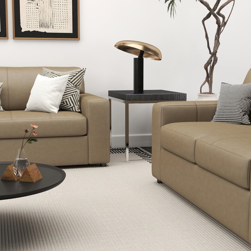 Sakan Leather 4-Pc Living Room Set, Sofa Loveseat, Chair and Ottoman, Beige