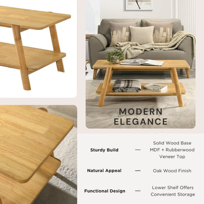 3-Piece Coffee Table Set, Coffee Table and Two End Tables, Natural Oak Finish