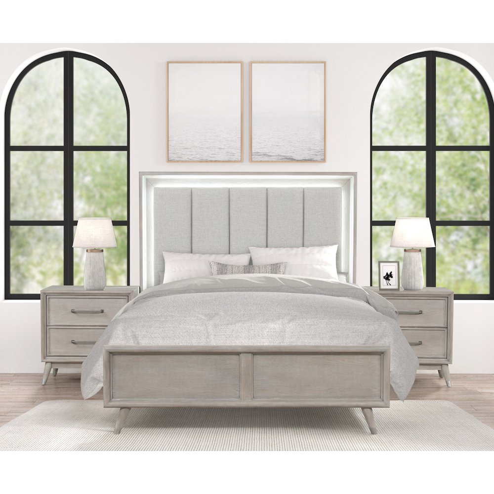 Seluna 3-Piece Bedroom Set with Touch LED Lighting, Gray Oak Finish, Queen