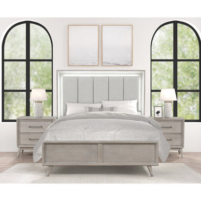 Seluna 3-Piece Bedroom Set with Touch LED Lighting, Gray Oak Finish, Queen