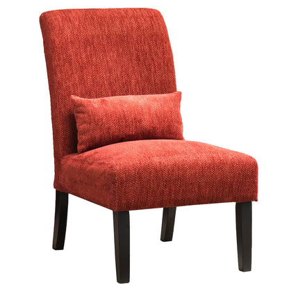 Pisano Red Fabric Armless Accent Chair with Matching Kidney Pillow