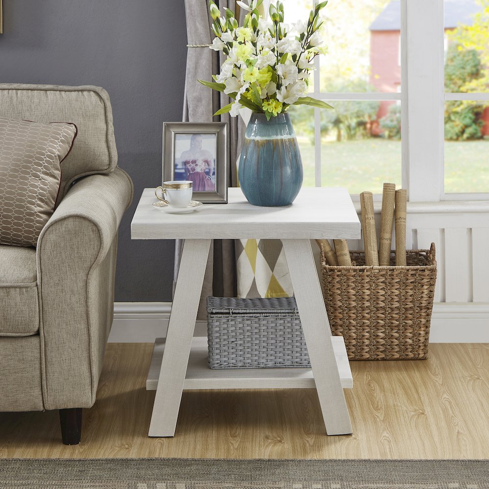 Athens Contemporary Wood Shelf Coffee Table Set in White Finish