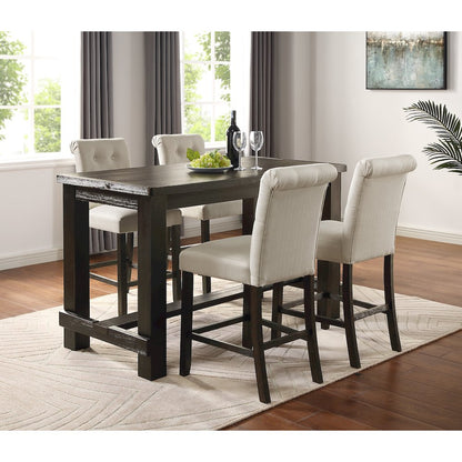 Leviton Antique Black Finished Wood 5-Piece Counter Height Dining Set, Tan