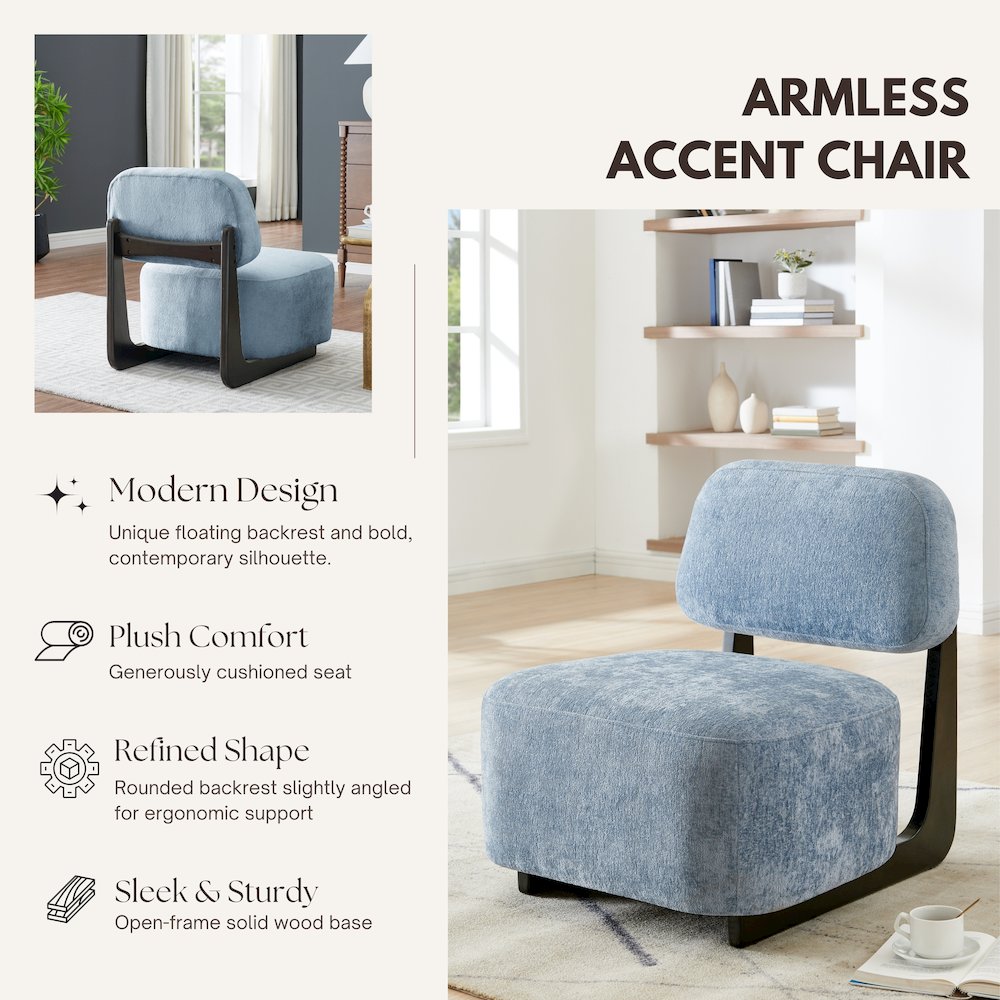 Solara Modern Accent Chair with Solid Wood Frame, Blue