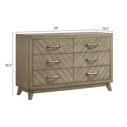 Arena Contemporary 6-Drawer Dresser in Weathered Sand