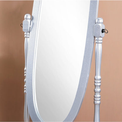 Audi Traditional Queen Anna Style Wood Floor Cheval Mirror, Silver Finish