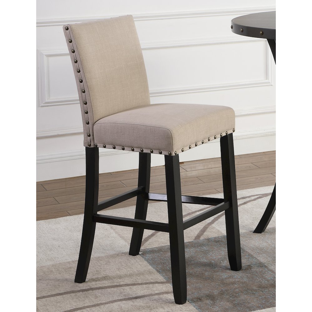 Biony 3-Pc 36" Round Espresso Finish Bar Table with 2 Tan Pub Chairs