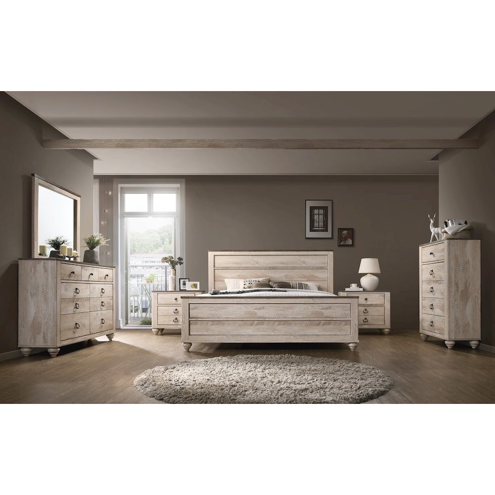 Imerland Contemporary White Wash Finish 6PC Bedroom Set, Queen