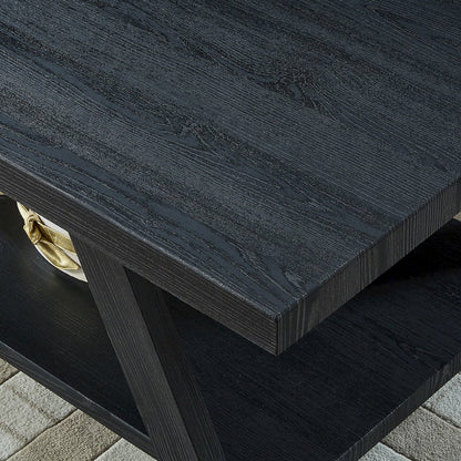 Athens Contemporary Replicated Wood Shelf Coffee Set Table in Black Finish