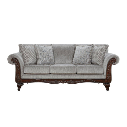 Hernen Carved Wood Frame Gray Sofa