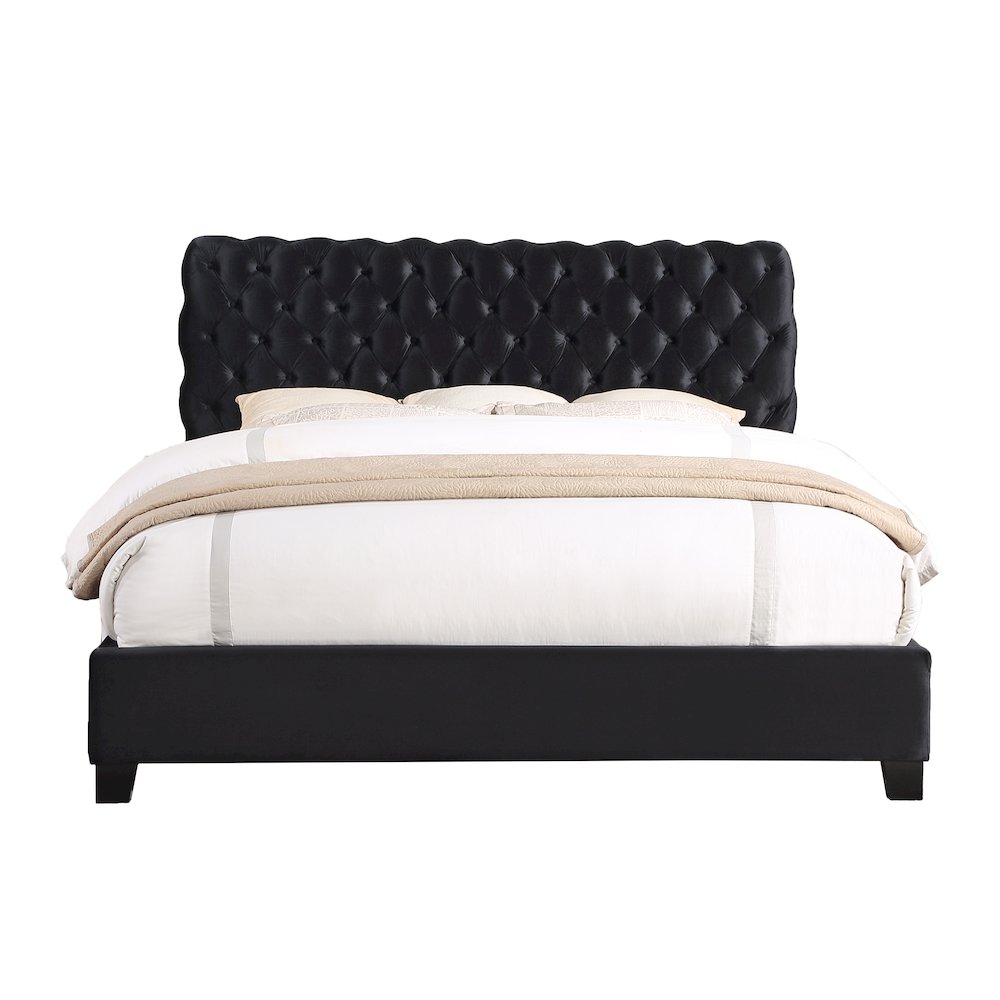Apoera Velvet Upholstered Button Tufted Bed, King, Black
