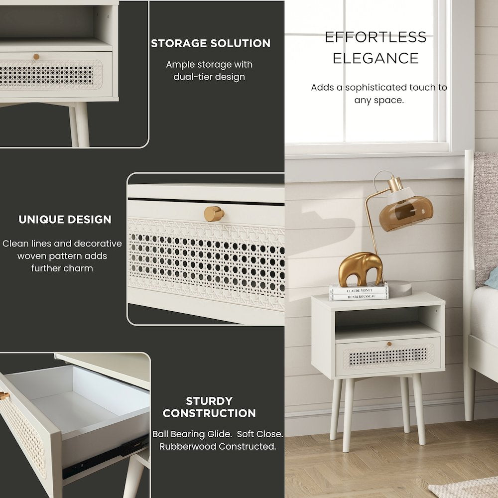 Feeney 3-Pc Bedroom Set, Platform Bed with Two Nightstands, Cream White, Queen