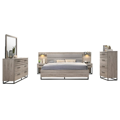 Wallbed Bed, Dresser, Mirror, Chest, and 2 Nightstands, Weathered Gray, King