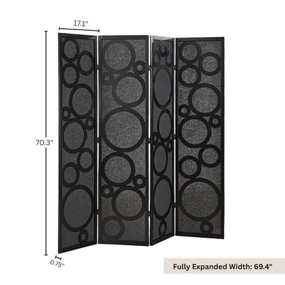 4-Panel Room Divider, Decorative Folding Freestanding Privacy Screen, Black