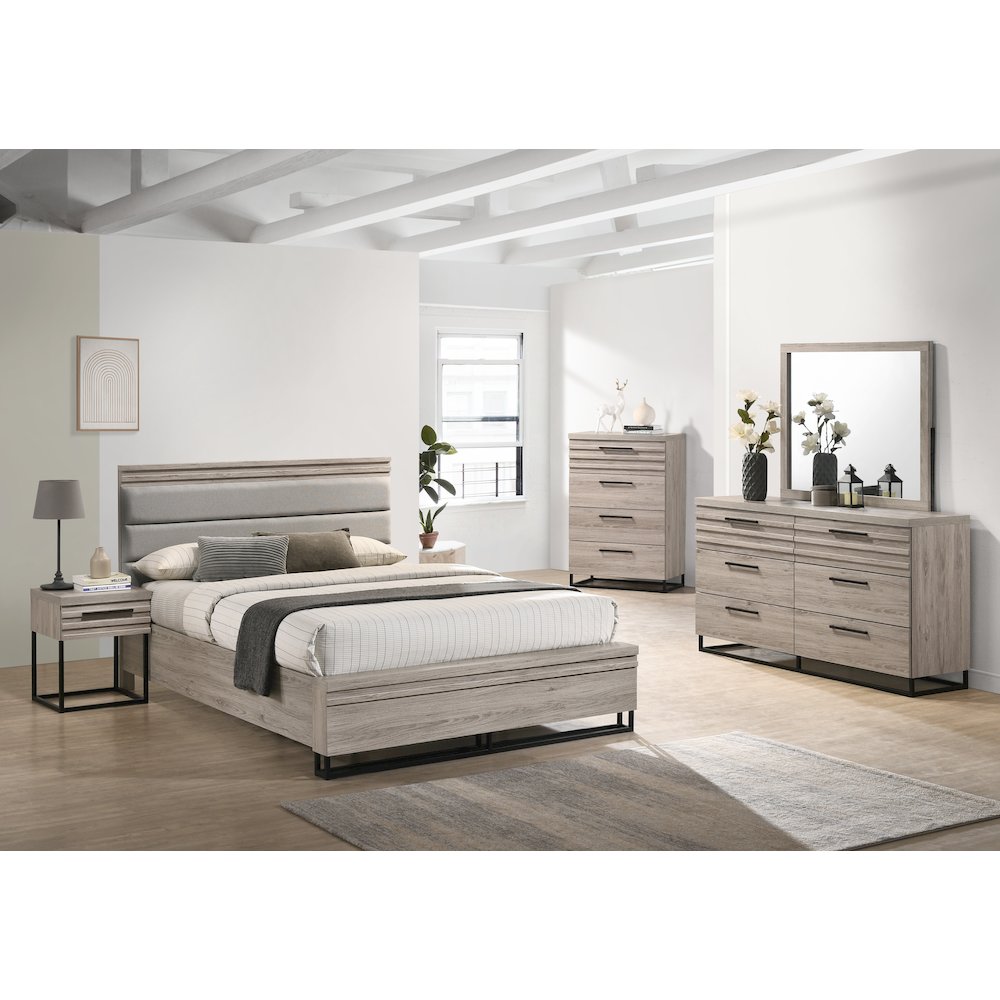 Panel Bed, Dresser, Mirror, Nightstand, and Chest, Weathered Gray, Queen