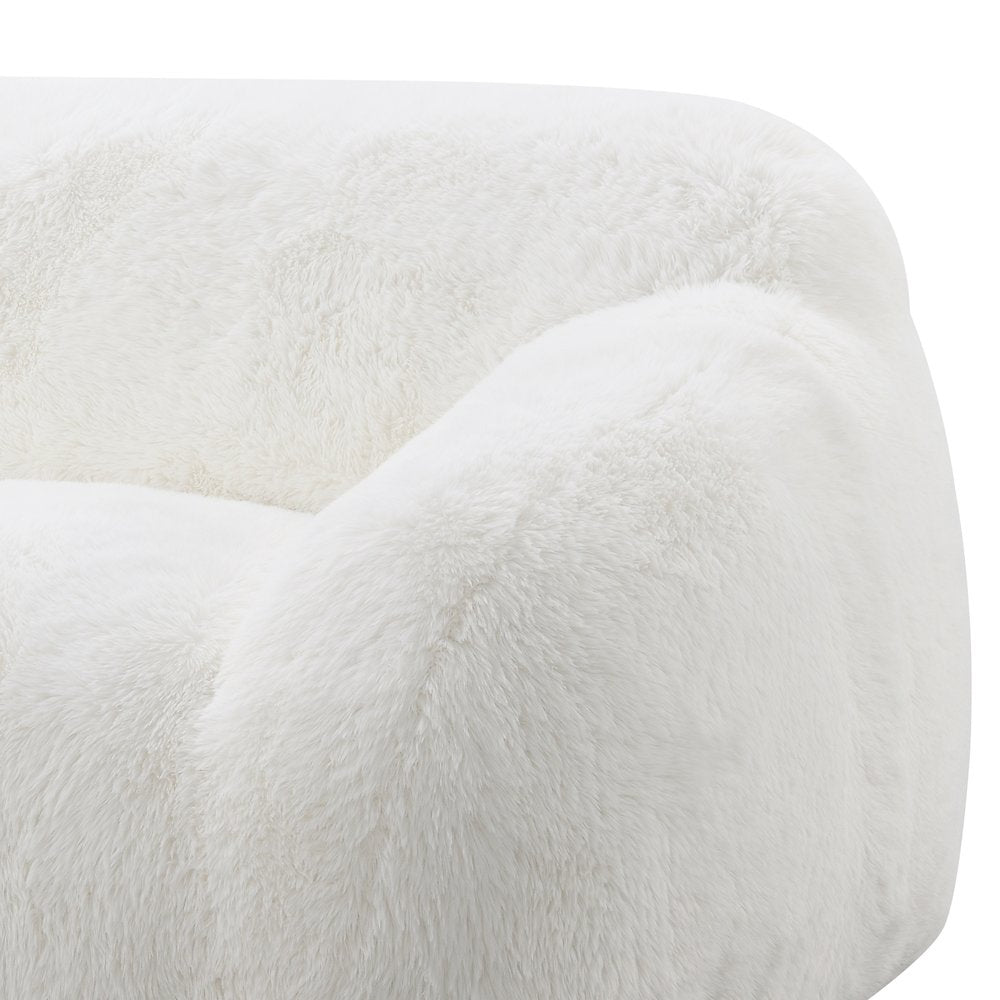Adell Polar Bear Faux Fur Upholstered Sofa, Ivory White