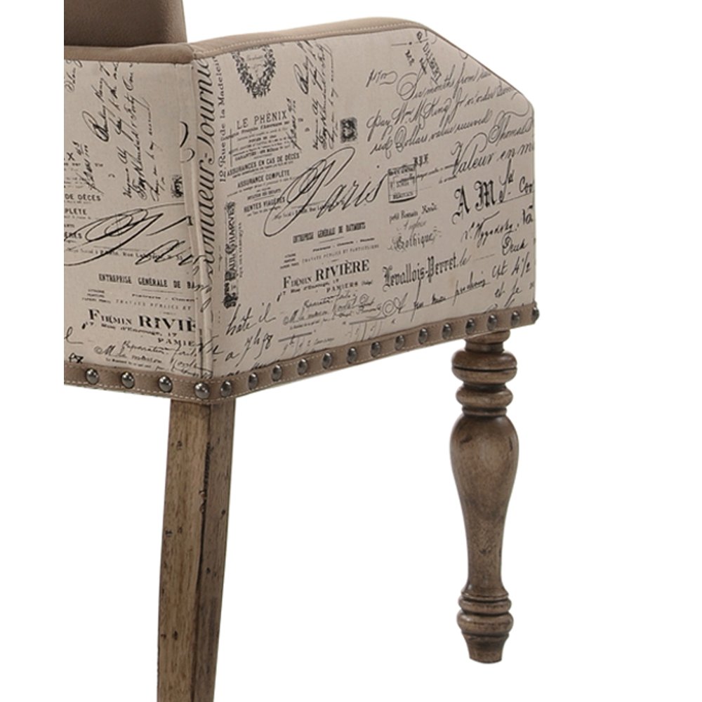 Birmingham Script Printed Driftwood Finish Dining Arm Chair, Set of 2