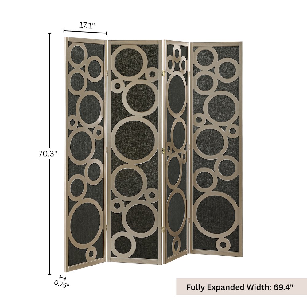 4-Panel Room Divider, Decorative Folding Freestanding Privacy Screen, Gold