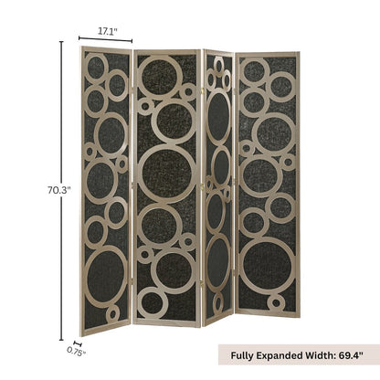 4-Panel Room Divider, Decorative Folding Freestanding Privacy Screen, Gold