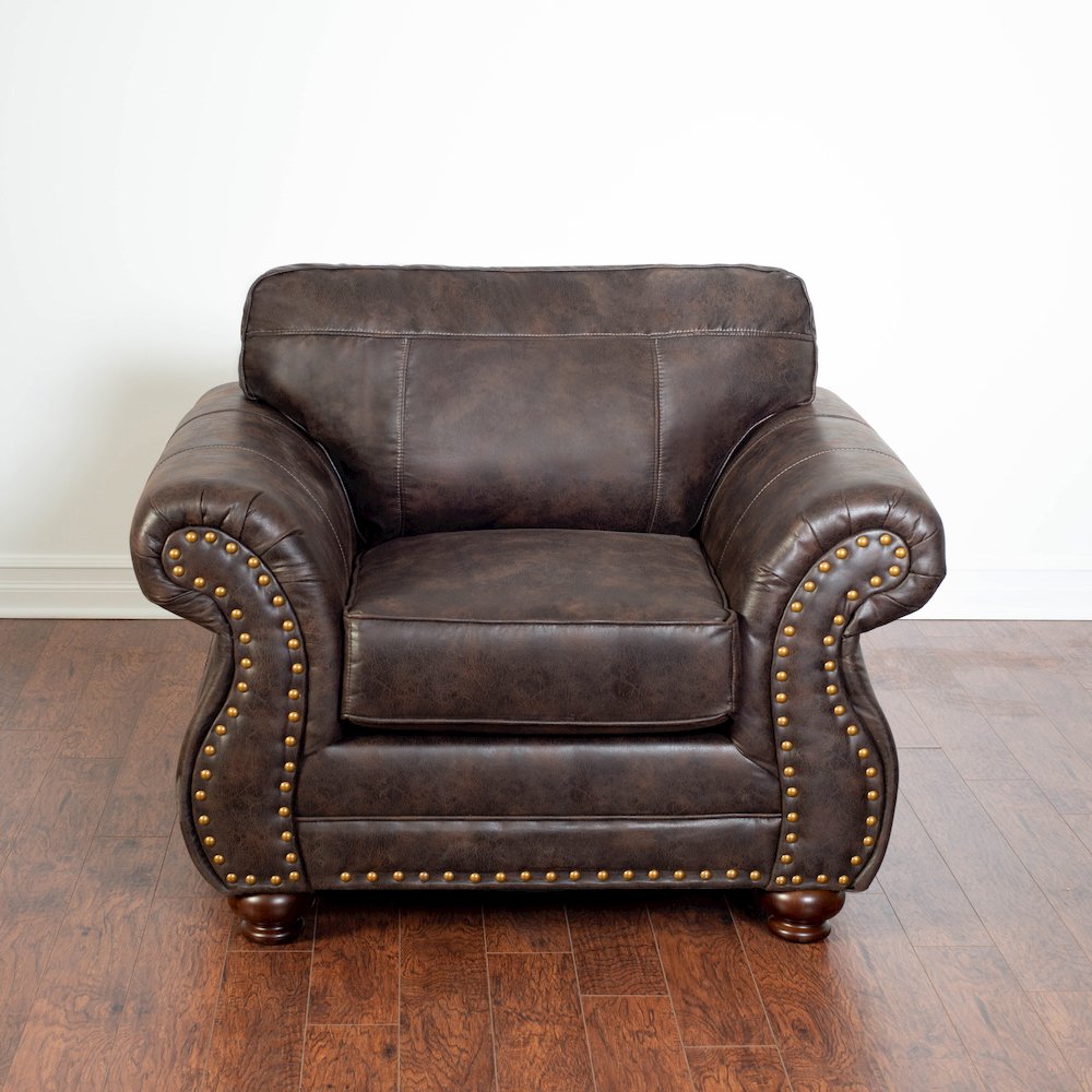 Leinster Faux Leather Upholstered Nailhead Chair and Ottoman in Espresso
