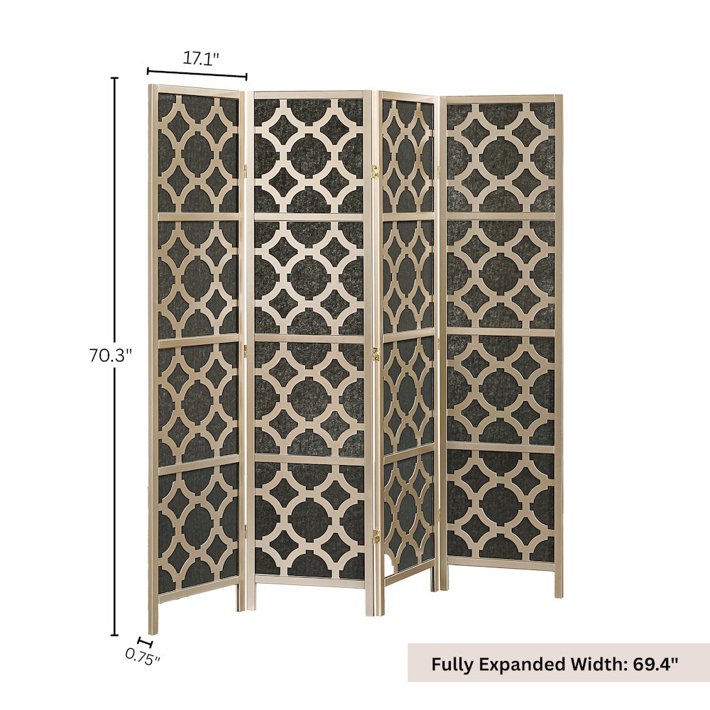 4-Panel Room Divider, Decorative Folding Freestanding Privacy Screen, Gold