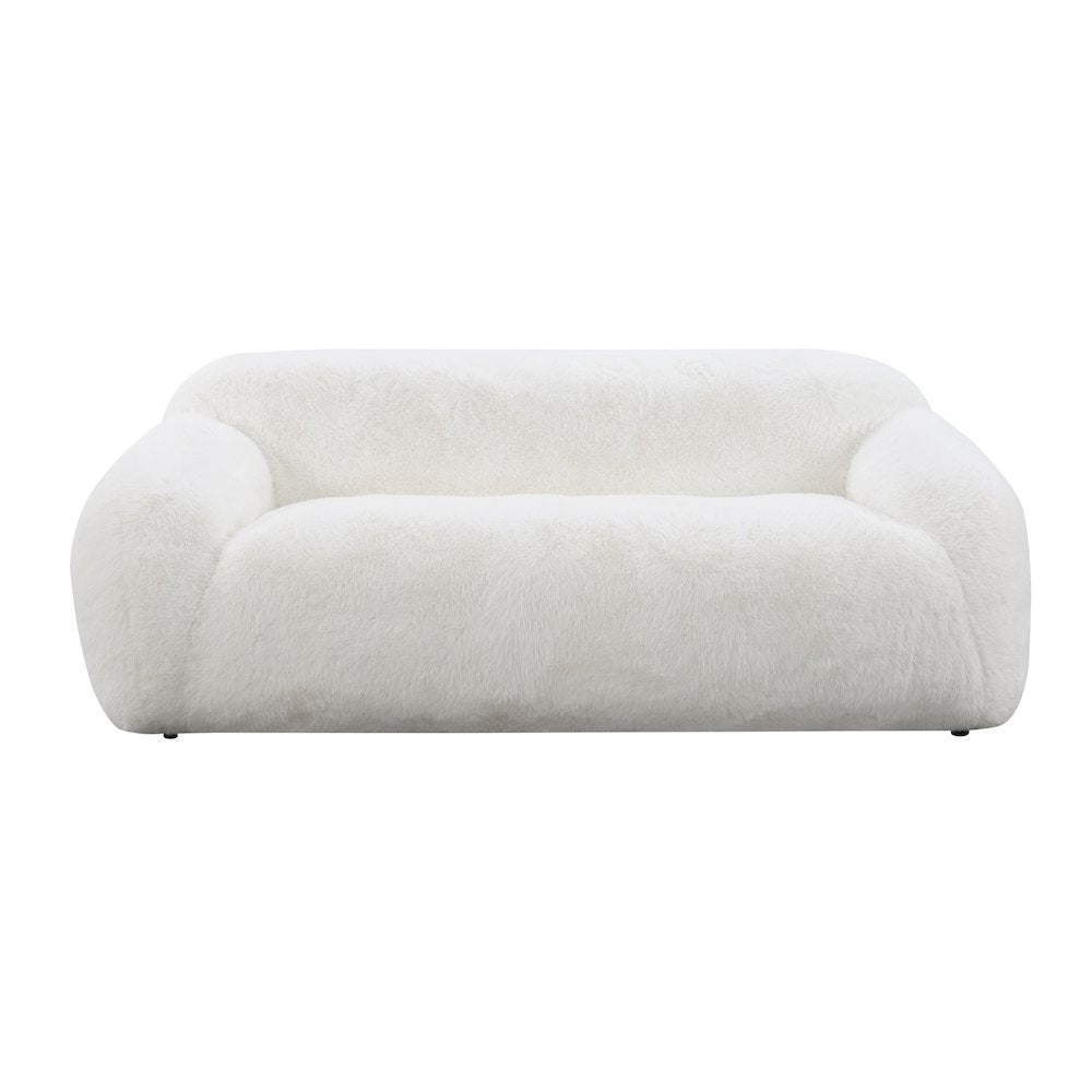 Adell Polar Bear Faux Fur Upholstered Sofa, Ivory White