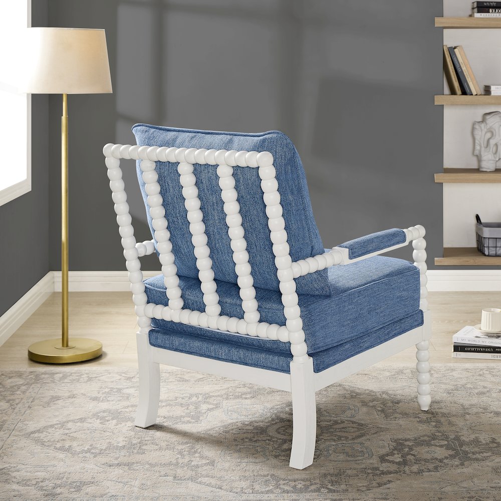 Belvoir Upholstered Spool Accent Chair, Denim Blue with White Finish