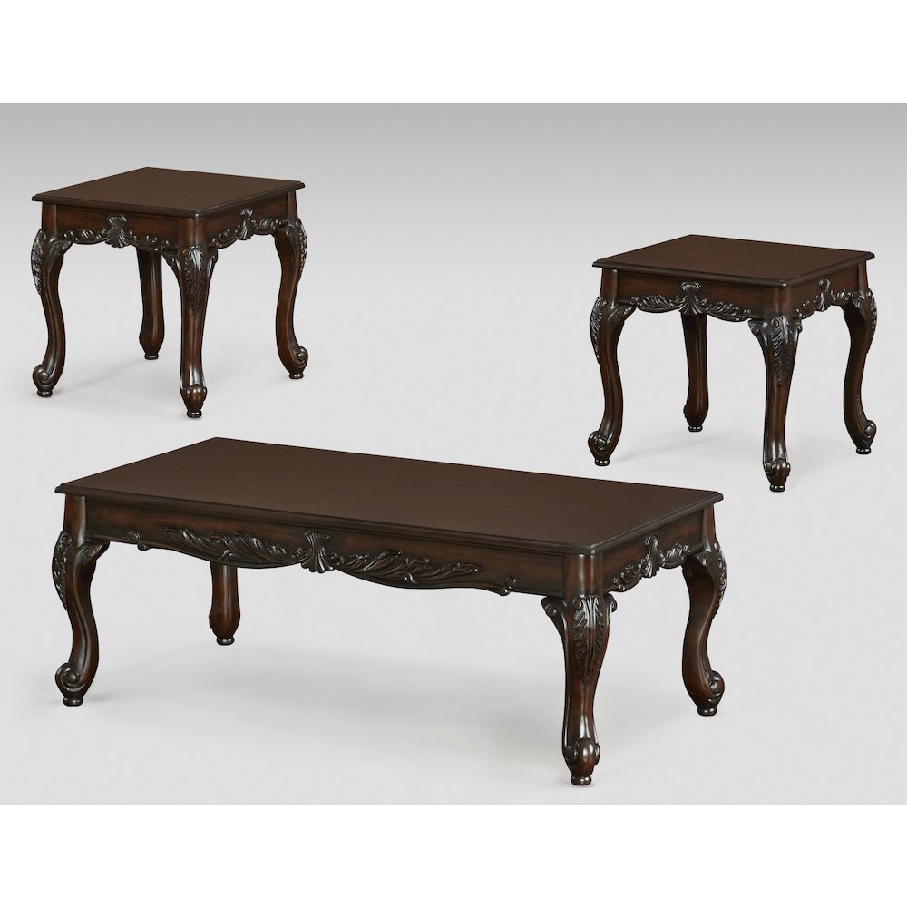 Hernen Carved Wood Frame Gray 5-Piece Living Room Set