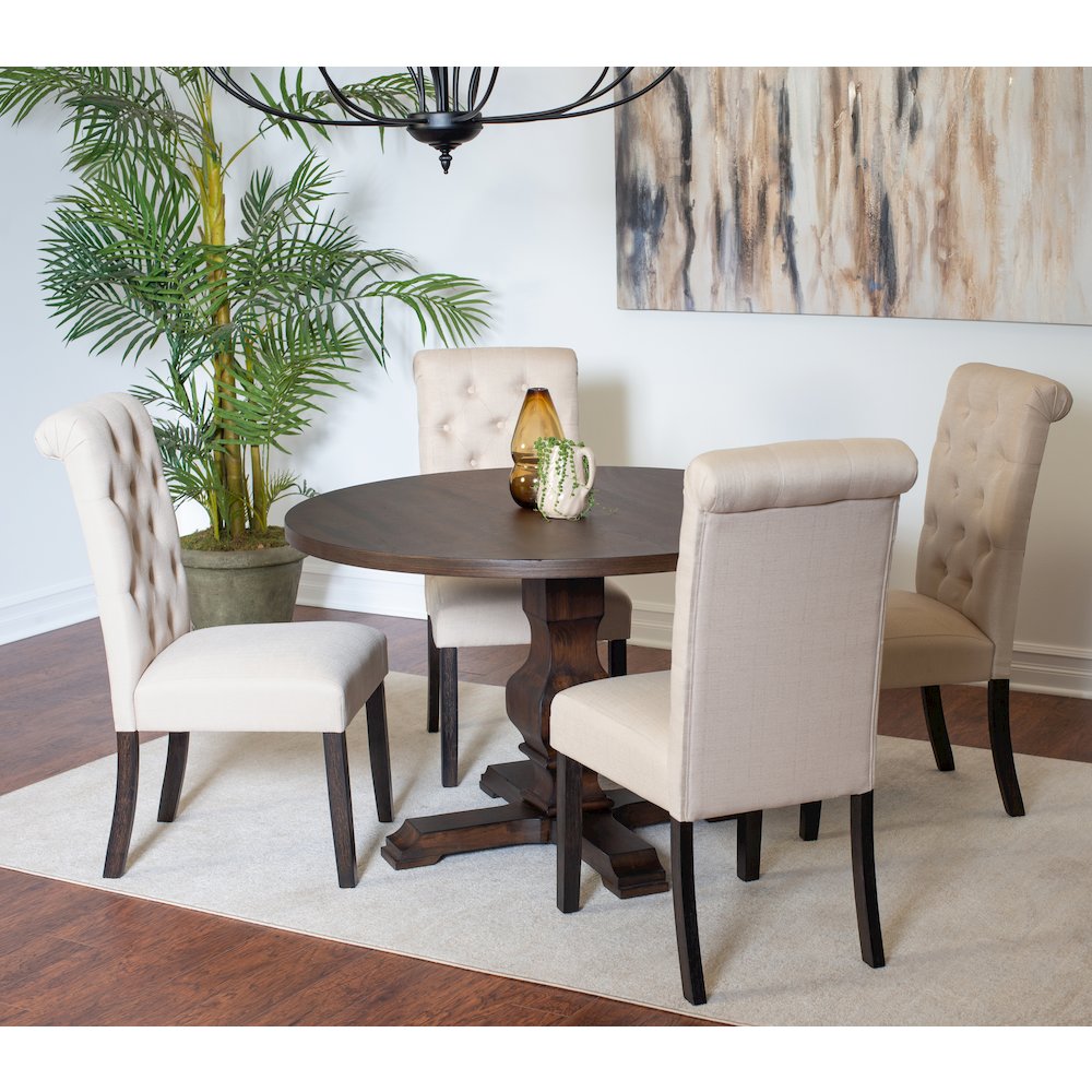 Kerbau 5-Pc Dining Set, Pedestal Round Table with 4 Stylish Chairs, Tan