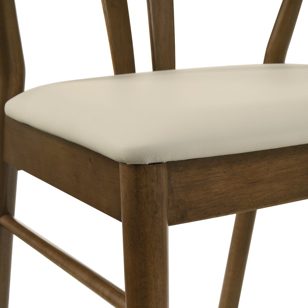 7-Piece Dining Set, Walnut Finished Dining Table with 6 Brown Wishbone Chairs