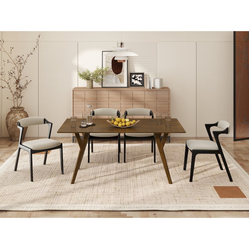 Modern 5-Piece Dining Set, Walnut Finished Dining Table with 4 Black Chairs