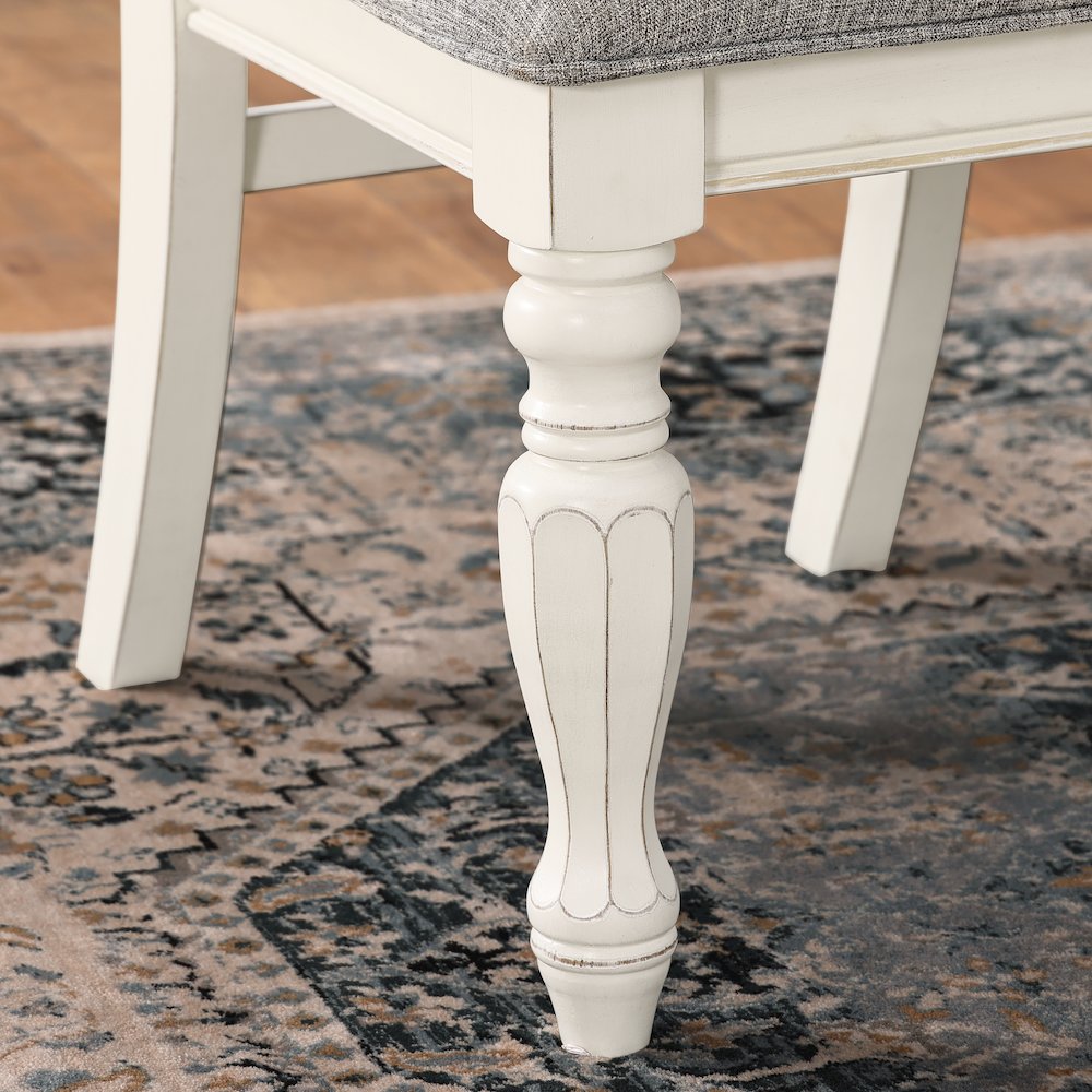 Belleza Antique White Solid Wood Upholstered Dining Chairs, Set of 2