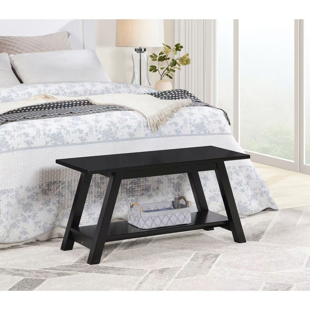 Elyz Solid Wood Bench with Shelf, 36.10-Inch Long