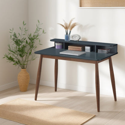 Roskilde Mid-Century Modern Wood Writing Desk with Hutch, Blue