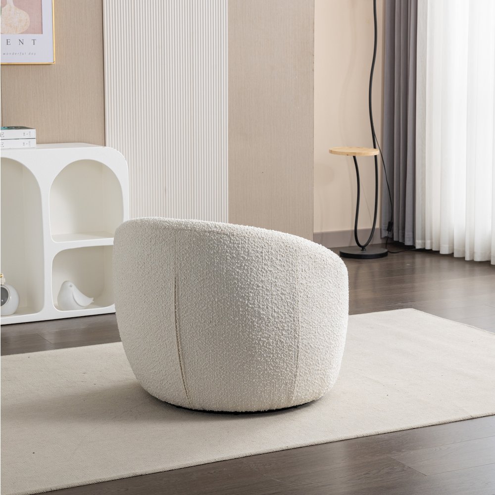Winnie Modern Teddy Boucle Fabric Barrel Chair, 360 Degree Swivel, White