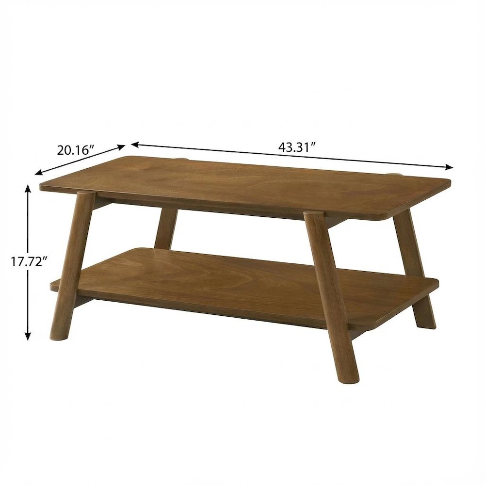 Walnut Wood Coffee Table with Mid-Century Modern Shelf and Storage Space