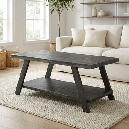 Charcoal Coffee Table with Replicated Wood Surface and Sturdy Construction