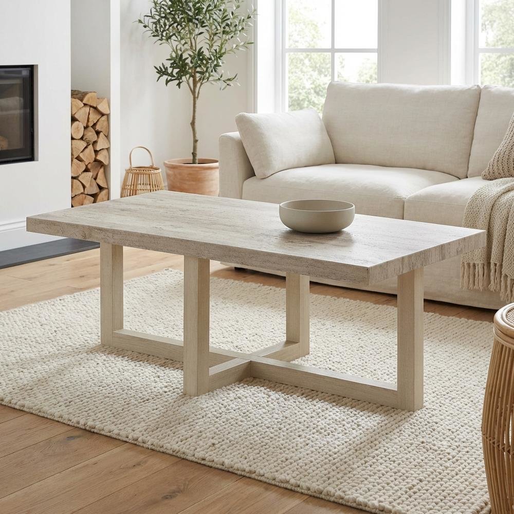 Weathered Gray and Beige Coffee Table with Modern Design and Sturdy Build