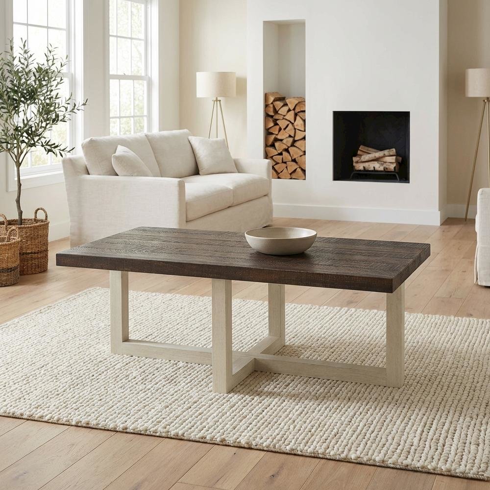 Walnut and White Contemporary Coffee Table with Sturdy Construction